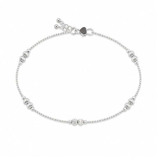925 Sterling Silver Ribbed Bead Kids Anklet – Single 3.4 g