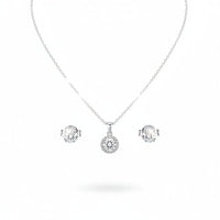 Load image into Gallery viewer, 925 Sterling Silver Round Halo CZ Pendant and Earrings Set
