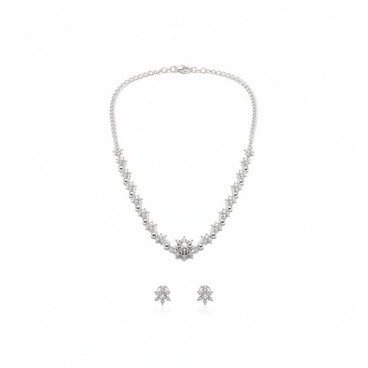 925 Sterling Silver Snowflake CZ Necklace and Earrings Set