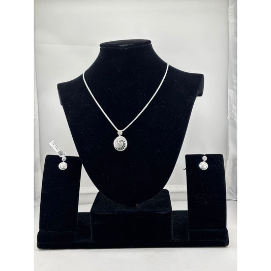 925 Sterling Silver Spiral CZ Necklace and Drop Earrings Set