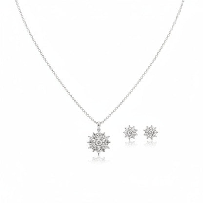 925 Sterling Silver Sunburst CZ Pendant and Earrings Set
