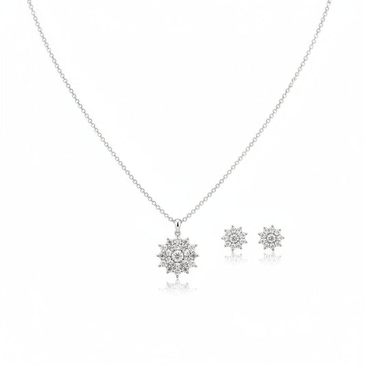925 Sterling Silver Sunburst CZ Pendant and Earrings Set