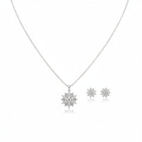 Load image into Gallery viewer, 925 Sterling Silver Sunburst CZ Pendant and Earrings Set
