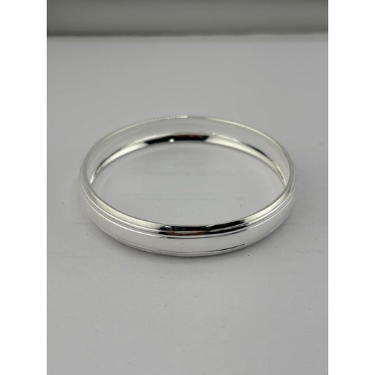 925 Sterling Silver Thick Domed Grooved Bangle/Kada