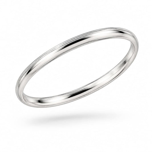 925 Sterling Silver Thin Domed Grooved Bangle/Kada - 72mm