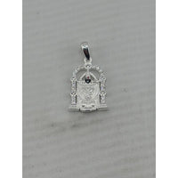 Load image into Gallery viewer, Original front view of a silver-tone Tirupati Balaji pendant with an arched stone-set temple frame
