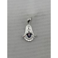 Load image into Gallery viewer, Original front view of a silver-tone Tirupati Balaji face pendant with black, white, and red details
