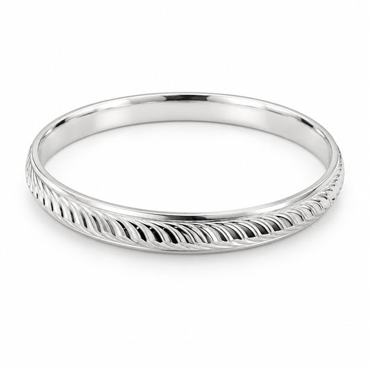925 Sterling Silver Wheat Leaf Etched Bangle/Kada (Thick Band)
