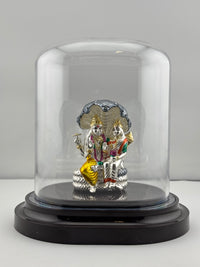 Load image into Gallery viewer, 999 Pure Silver Vishnu &amp; Lakshmi Idol in Protective Acrylic Dome – Divine Couple Murti on Sheshnag for Pooja 35G

