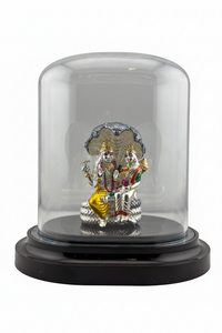 Load image into Gallery viewer, 999 Pure Silver Vishnu &amp; Lakshmi Idol in Protective Acrylic Dome – Divine Couple Murti on Sheshnag for Pooja 35G
