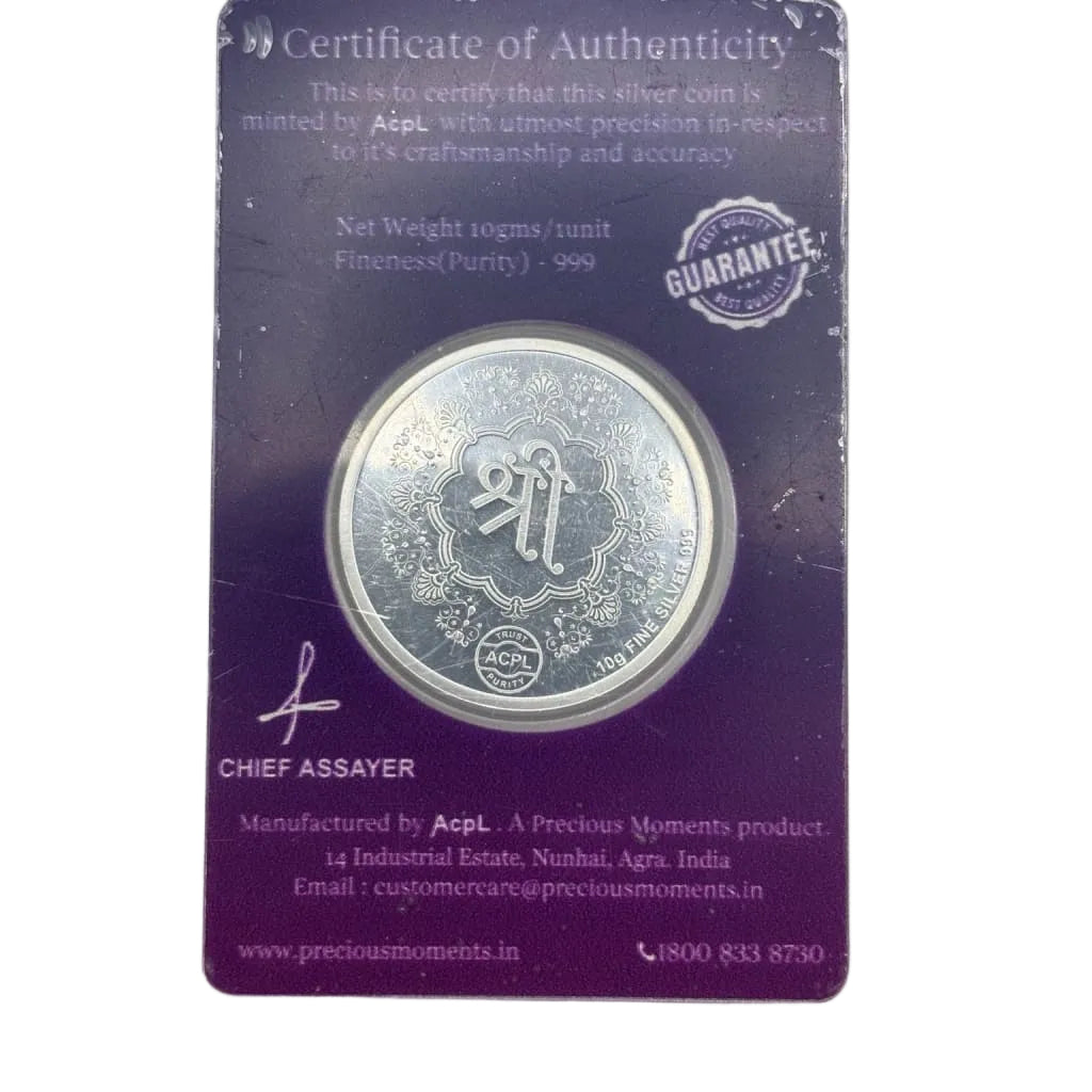 999 Fine Silver Ashta Lakshmi Coin with Shri – 10g