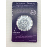 Load image into Gallery viewer, Certificate and Om reverse of 10g 999 fine silver Lakshmi and Ganesha coin
