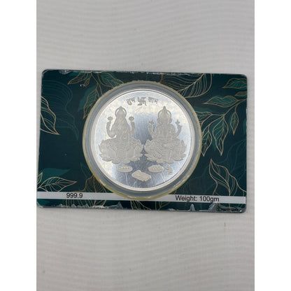999 Fine Silver Shubh Labh Lakshmi Ganesha Coin - 100g