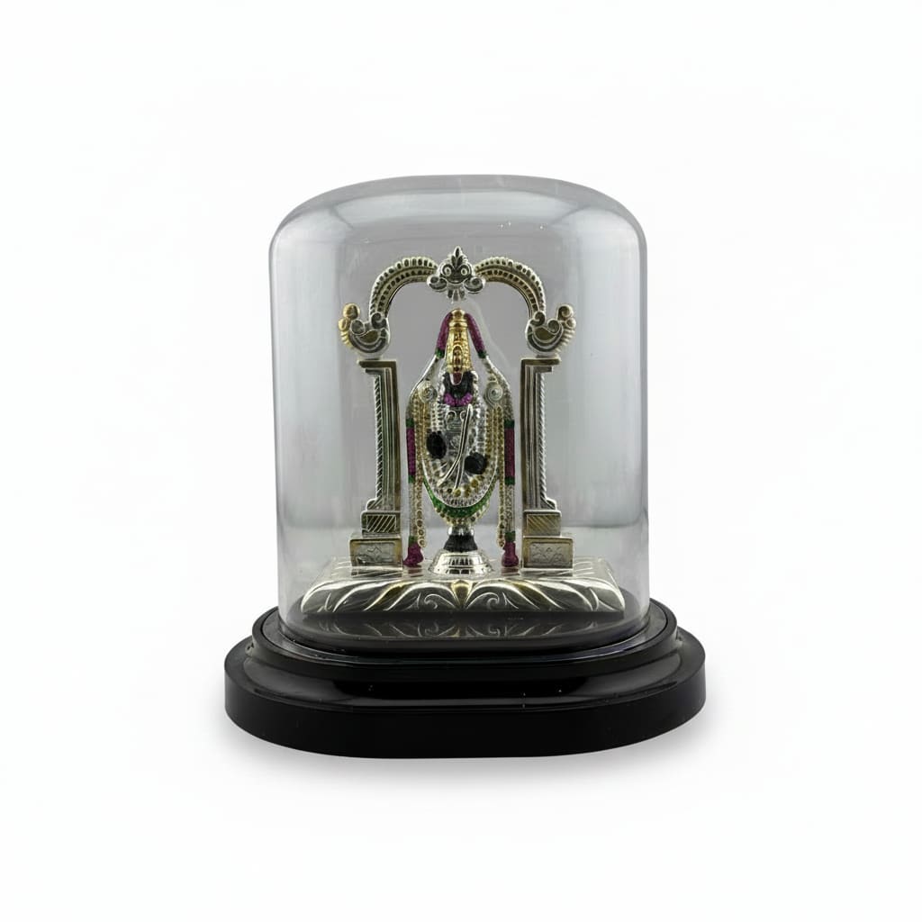 999 Pure Silver Balaji Idol in Protective Acrylic Dome –