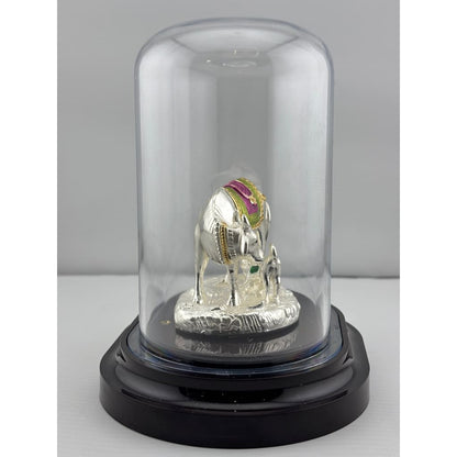 999 Pure Silver Cow & Calf Idol in Protective Acrylic Dome