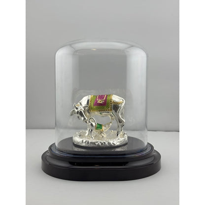 999 Pure Silver Cow & Calf Idol in Protective Acrylic Dome