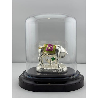 999 Pure Silver Cow & Calf Idol in Protective Acrylic Dome
