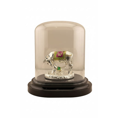 999 Pure Silver Cow & Calf Idol in Protective Acrylic Dome