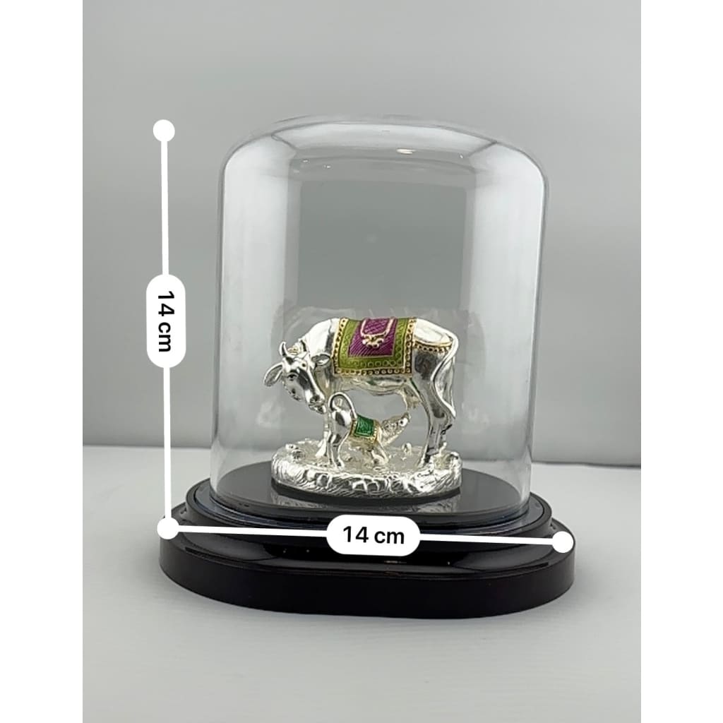 999 Pure Silver Cow & Calf Idol in Protective Acrylic Dome