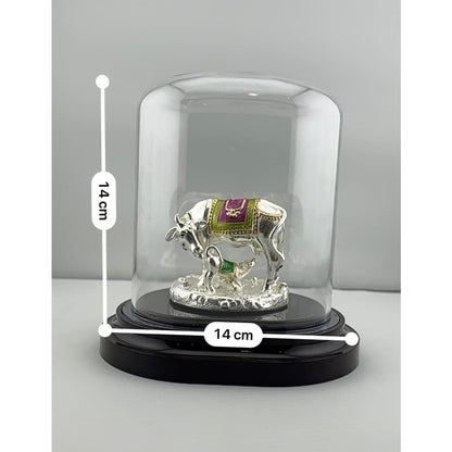 999 Pure Silver Cow & Calf Idol in Protective Acrylic Dome