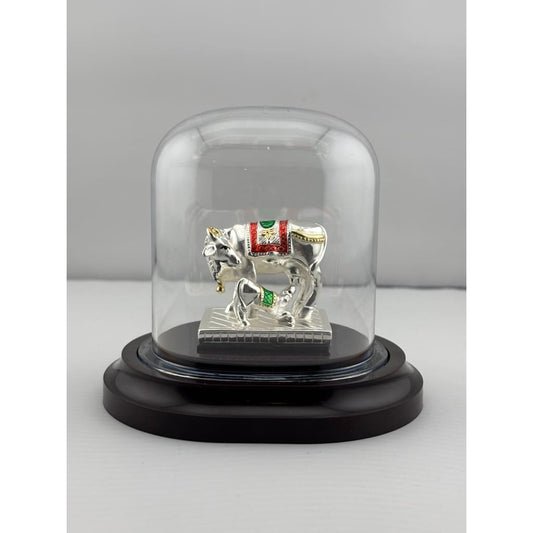 999 Pure Silver Cow & Calf Idol in Protective Acrylic Dome