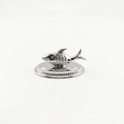 Silver Fish Idol on Decorative Base – Auspicious Matsya