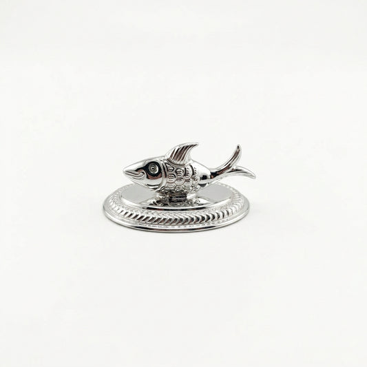 Silver Fish Idol on Decorative Base – Auspicious Matsya