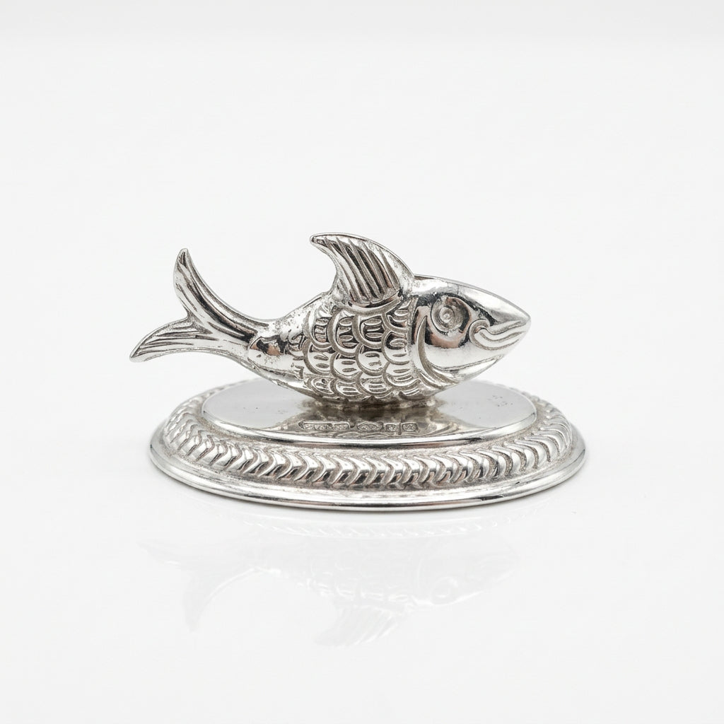 Silver Fish Idol on Decorative Base – Auspicious Matsya