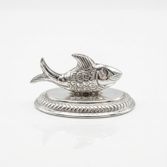 Silver Fish Idol on Decorative Base – Auspicious Matsya