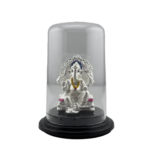 999 Pure Silver Ganesha Idol 11gm in Protective Acrylic Dome – Ganpati Murti