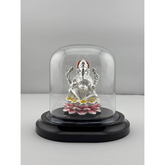 999 Pure Silver Ganesha Idol in Protective Acrylic Dome –