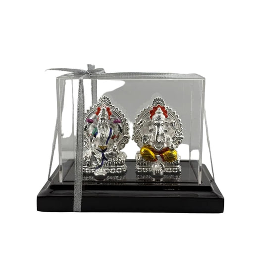 999 Pure Silver Ganesha & Lakshmi Idol 136gm in Protective