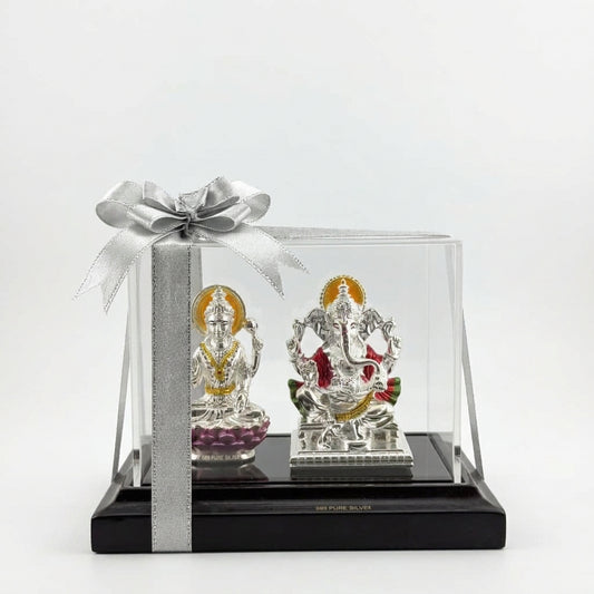 999 Pure Silver Ganesha & Lakshmi Idol 95gm in Protective