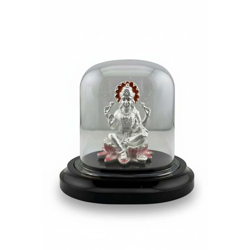 999 Pure Silver Goddess Lakshmi Idol in Protective Acrylic