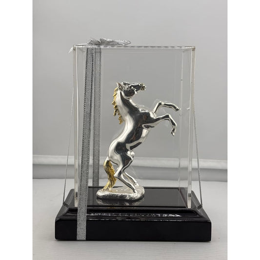 999 Pure Silver Horse Figurine in Protective Acrylic Dome –