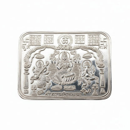 Silver Laxmi Ganesh Saraswati Yantra Plate – Trio