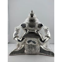 Load image into Gallery viewer, 999 Pure Silver Lord Ganesha Idol with Modak &amp; Ornate Crown – Ganpati Murti
