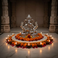 Load image into Gallery viewer, 999 Pure Silver Lord Ganesha Idol with Modak &amp; Ornate Crown
