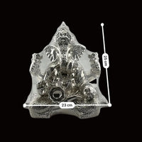 Load image into Gallery viewer, 999 Pure Silver Lord Ganesha Idol with Modak &amp; Ornate Crown
