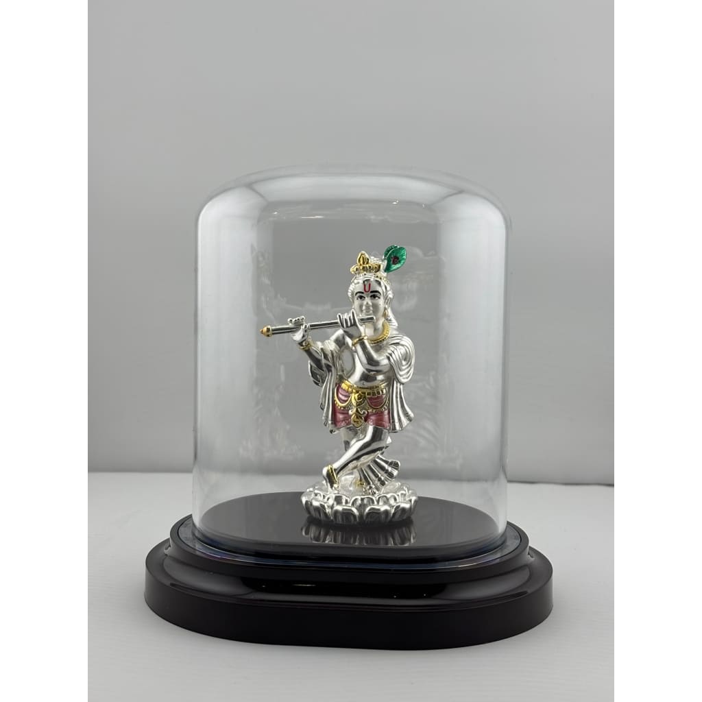 999 Pure Silver Lord Krishna with Flute Idol in Protective