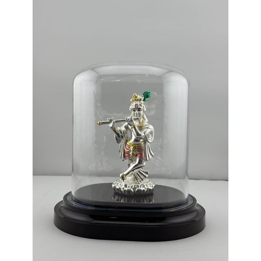 999 Pure Silver Lord Krishna with Flute Idol in Protective