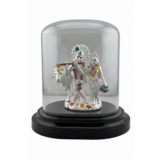999 Pure Silver Radha Krishna Idol in Protective Acrylic