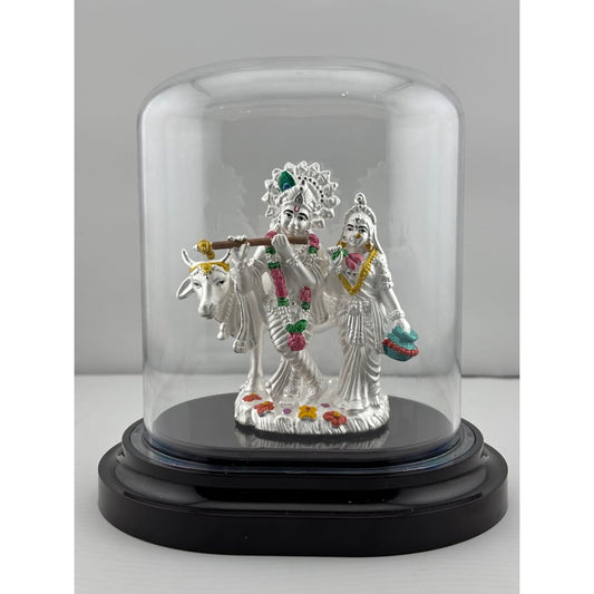 999 Pure Silver Radha Krishna Idol in Protective Acrylic