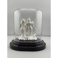 Load image into Gallery viewer, 999 Pure Silver Radha Krishna Idol – Divine Couple Murti with Purple Details
