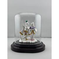 Load image into Gallery viewer, 999 Pure Silver Radha Krishna Idol – Divine Couple Murti with Purple Details
