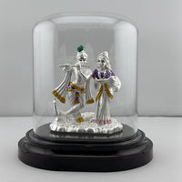 Load image into Gallery viewer, 999 Pure Silver Radha Krishna Idol – Divine Couple Murti with Purple Details
