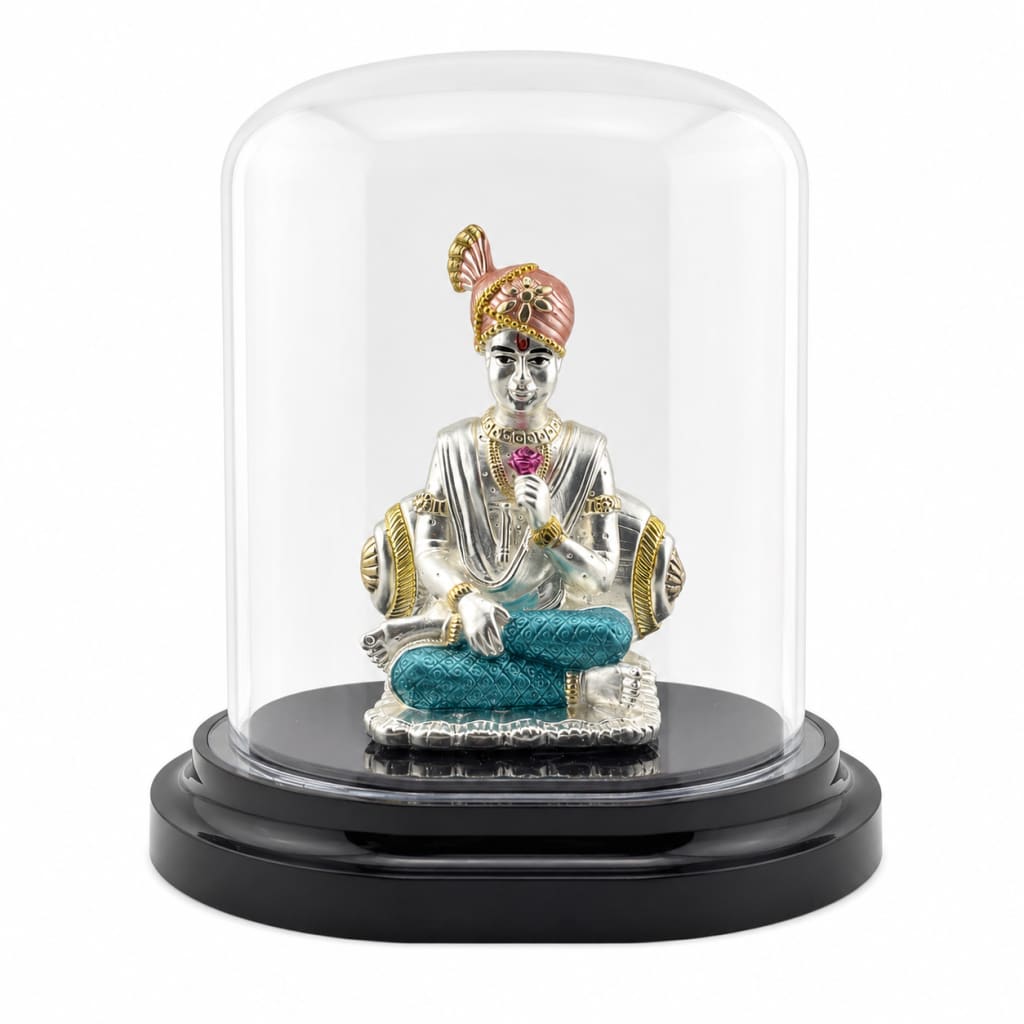999 Pure Silver Swaminarayan Idol in Protective Acrylic