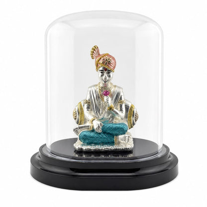999 Pure Silver Swaminarayan Idol in Protective Acrylic