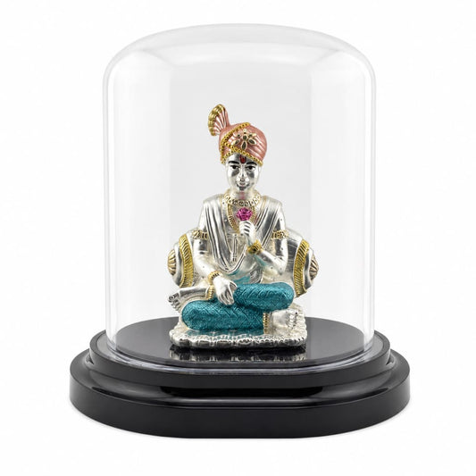 999 Pure Silver Swaminarayan Idol in Protective Acrylic
