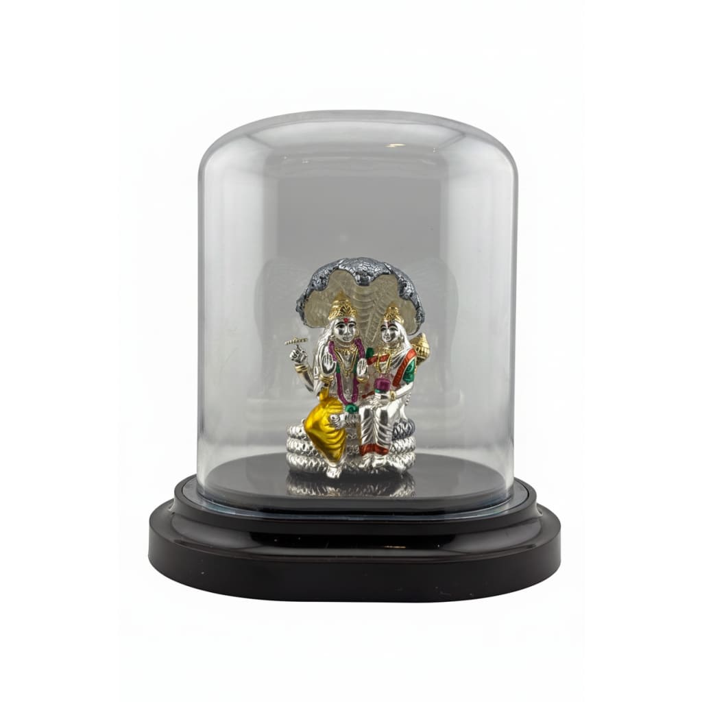 999 Pure Silver Vishnu & Lakshmi Idol in Protective Acrylic